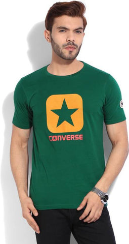 Converse Printed Men's Round Neck Dark Green T-Shirt black